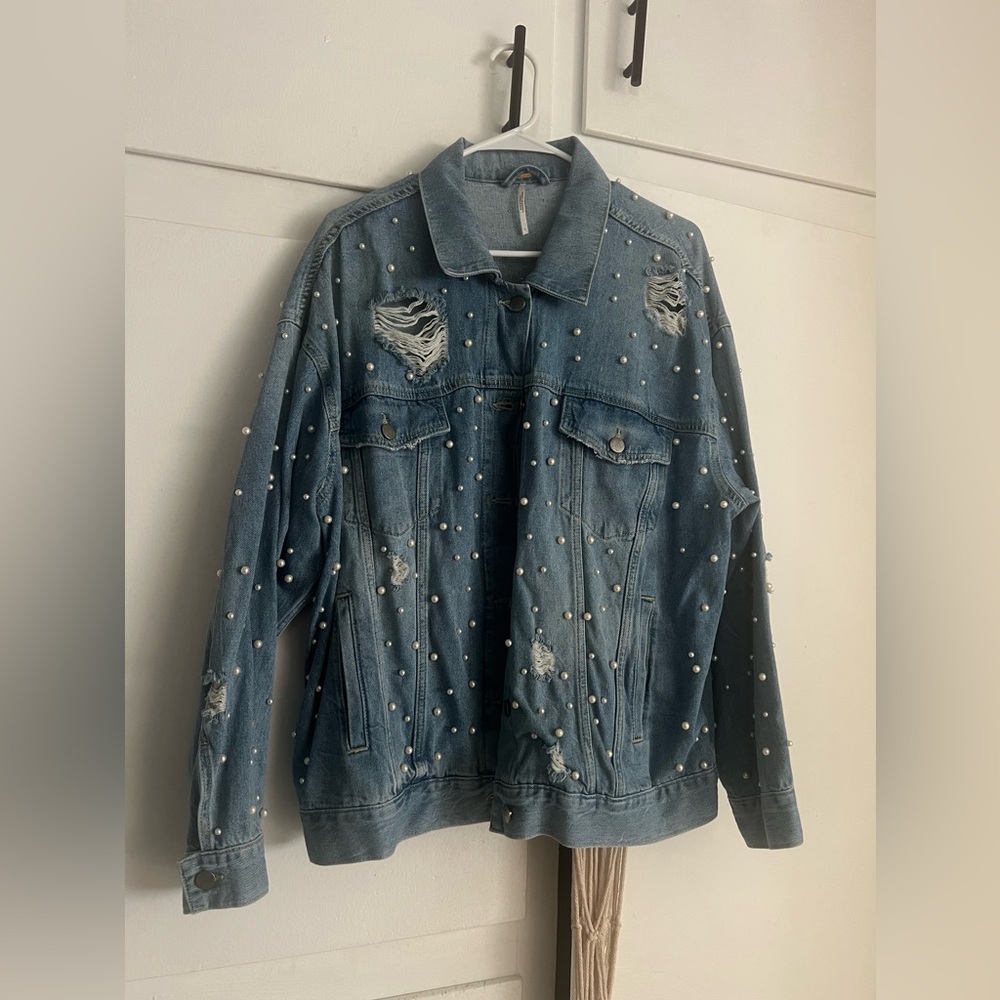 Free People Pearl Denim Jacket in Large